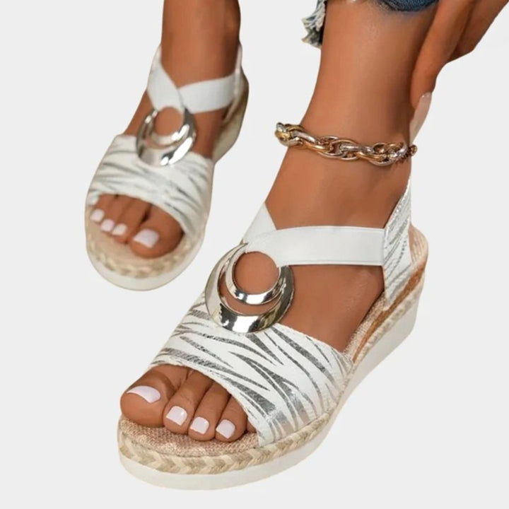 Women's Orthopedic Sandals Espadrille Wedge Buckle Strap - White