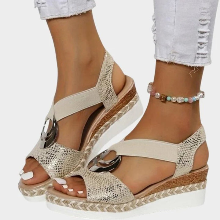 Women's Orthopedic Sandals Espadrille Wedge Buckle Strap - Beige