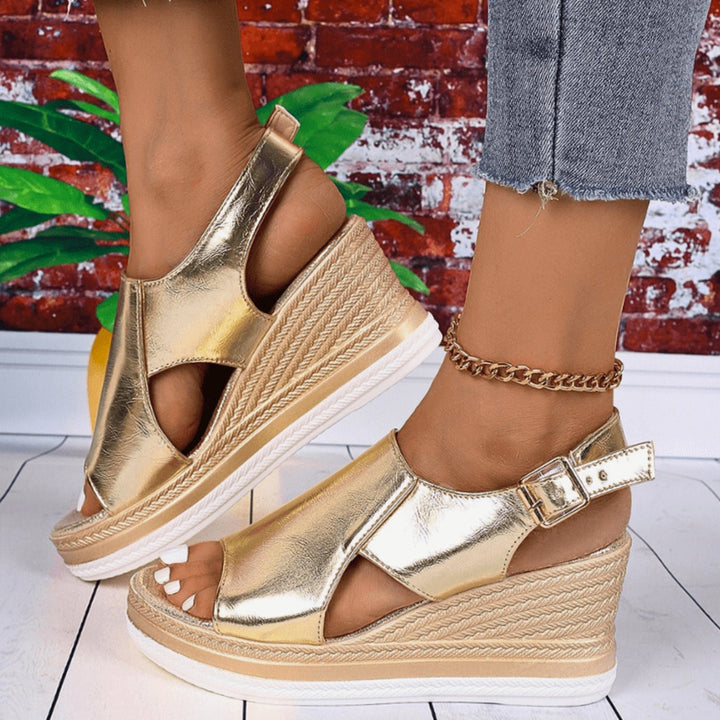 Women's Orthopedic Sandals Metallic Wedge Buckle Slingback