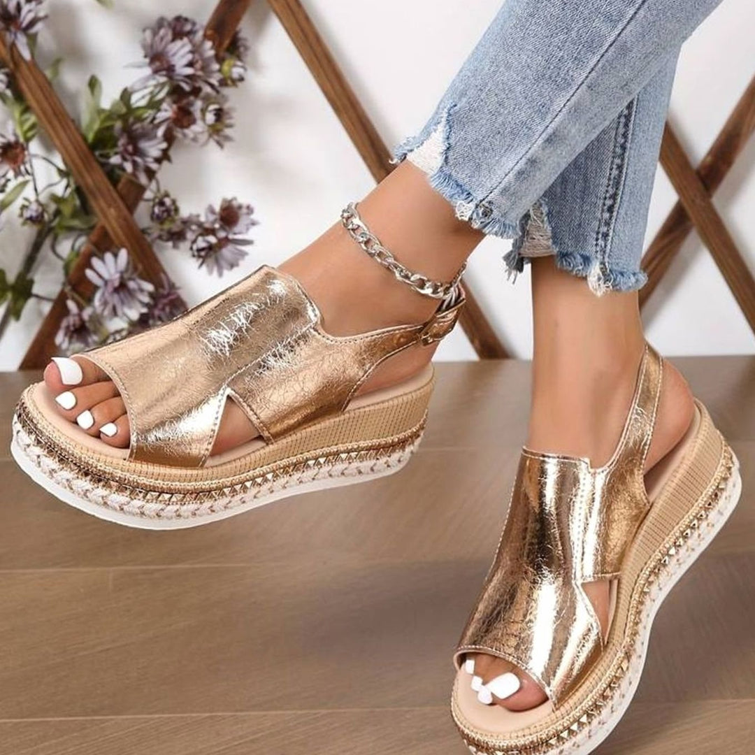 Women's Orthopedic Sandals Metallic Wedge Buckle Slingback