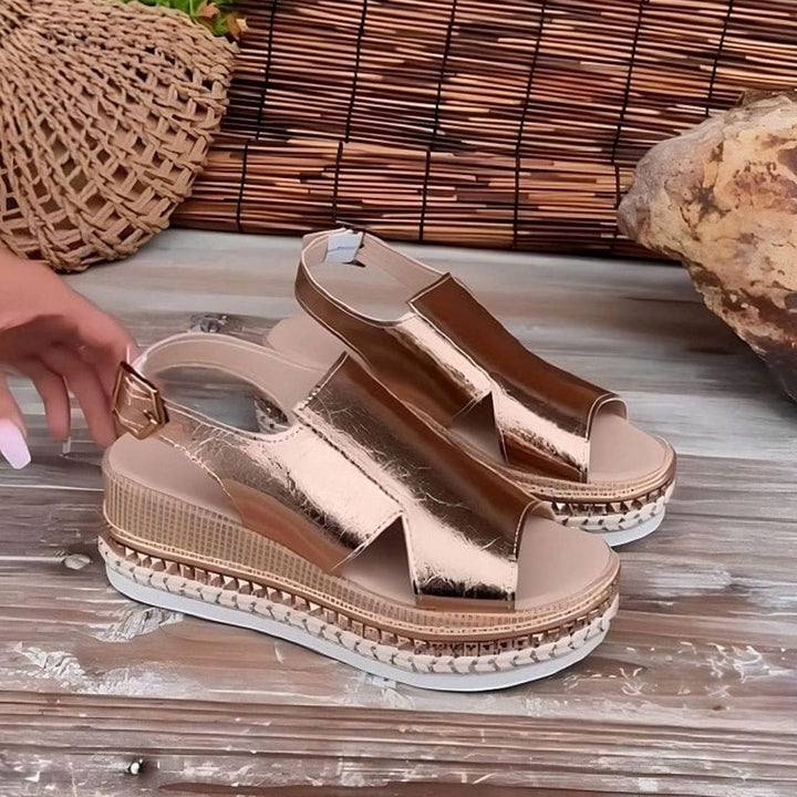 Women's Orthopedic Sandals Metallic Wedge Buckle Slingback