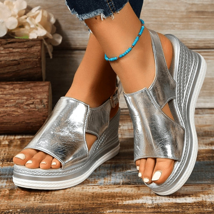 Women's Orthopedic Sandals Metallic Wedge Buckle Slingback