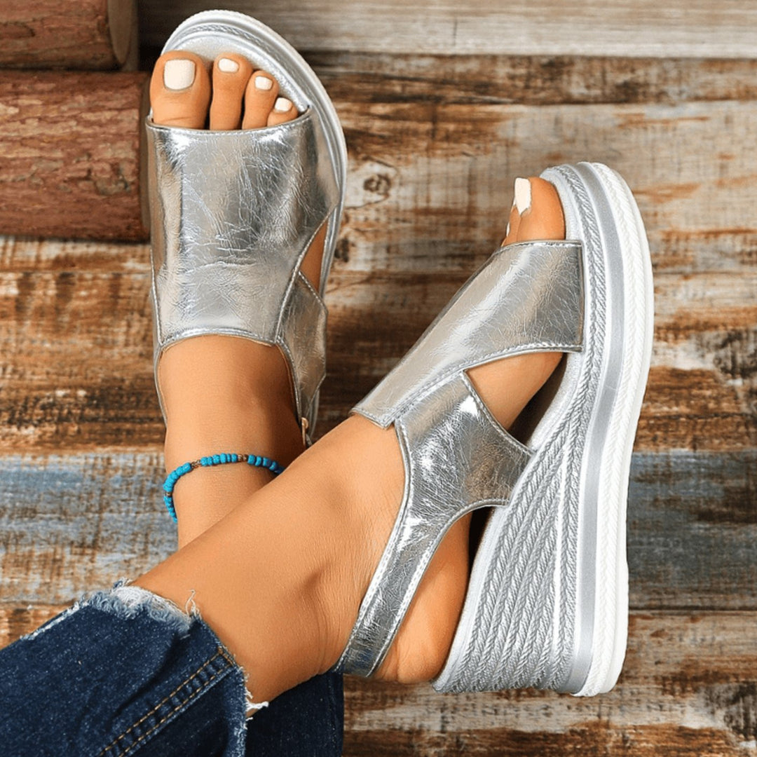 Women's Orthopedic Sandals Metallic Wedge Buckle Slingback