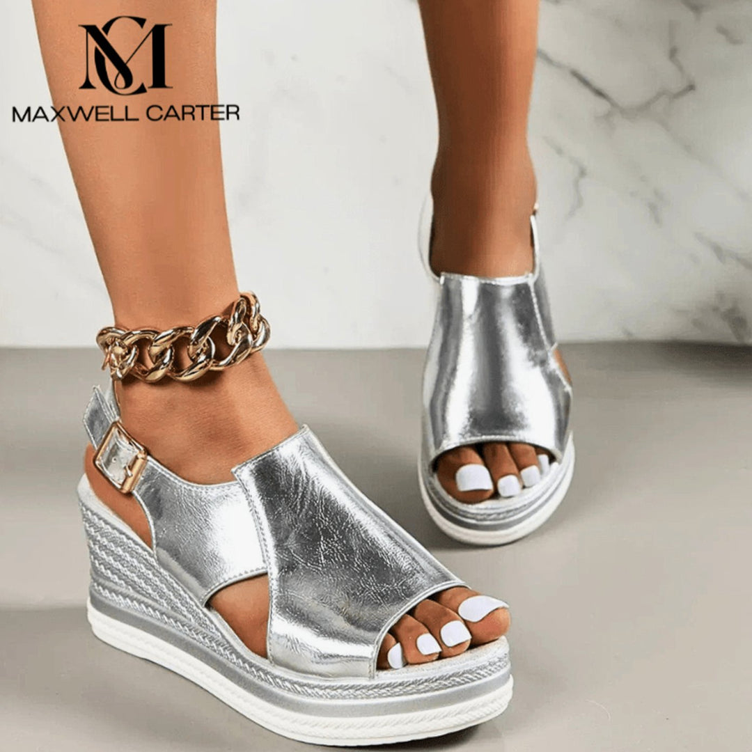 Women's Orthopedic Sandals Metallic Wedge Buckle Slingback