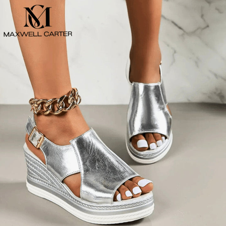 Women's Orthopedic Sandals Metallic Wedge Buckle Slingback