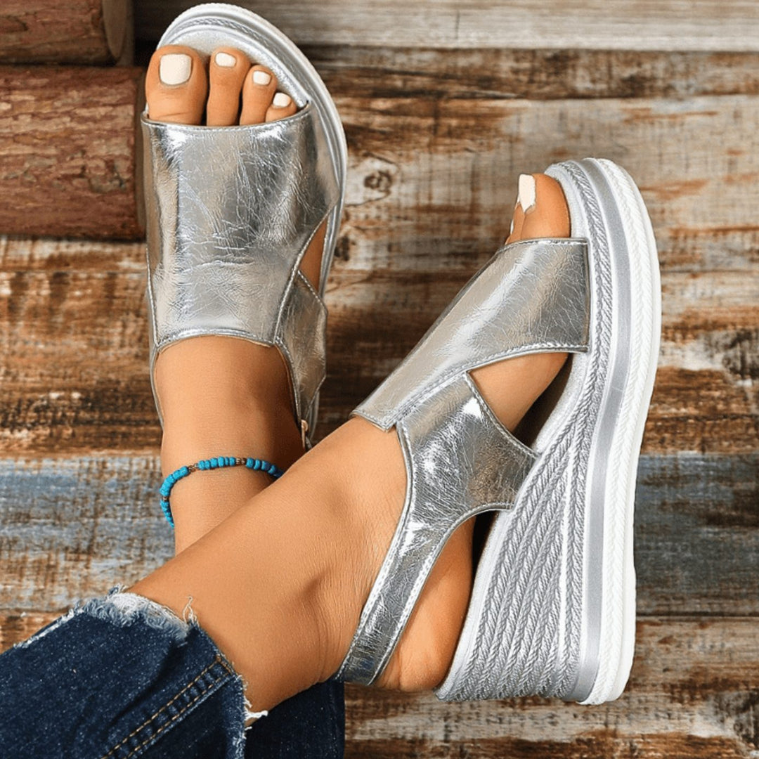 Women's Orthopedic Sandals Metallic Wedge Buckle Slingback