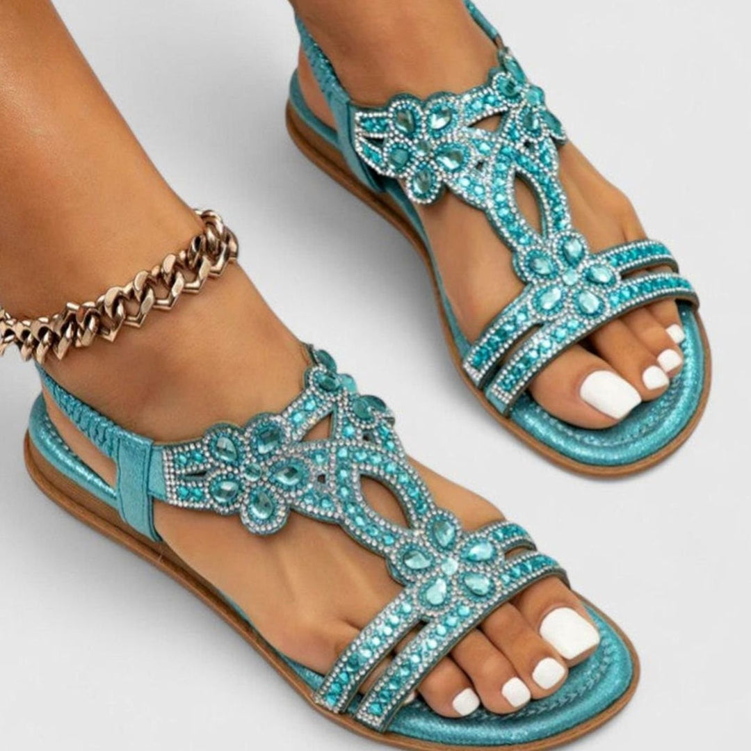 Women's Orthopedic Sandals Rhinestone Embellished Flat T-Strap
