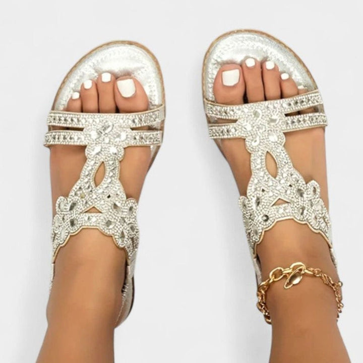 Women's Orthopedic Sandals Rhinestone Embellished Flat T-Strap