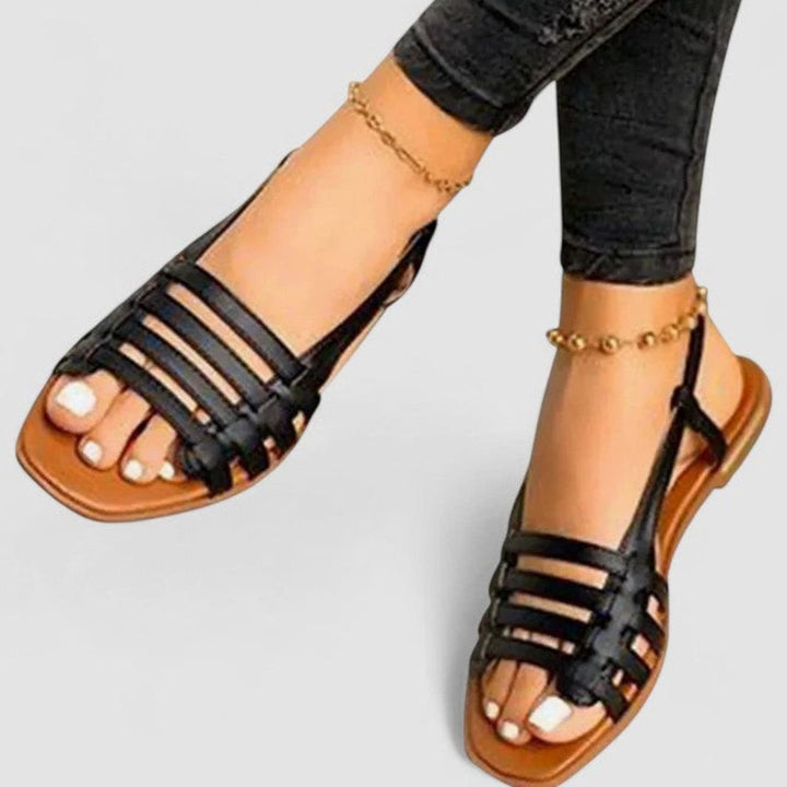 Women's Orthopedic Sandals Strappy Flat Slingback Gladiator Sandals - Black