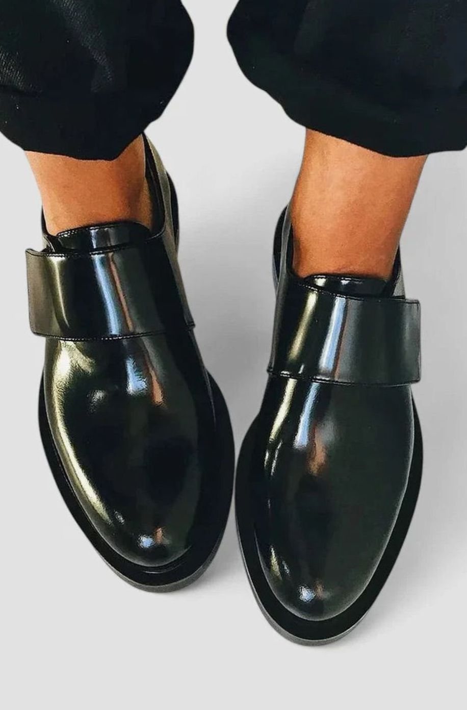 Women's Orthopedic Shoes Mirror-Finish Strap Loafers - Black
