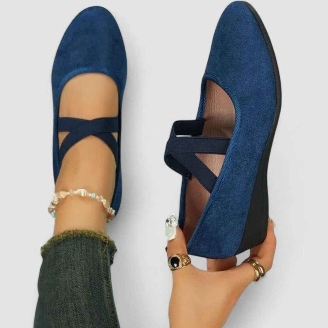 Women's Orthopedic Shoes Suede Cross-Strap Cushioned Flats - Blue