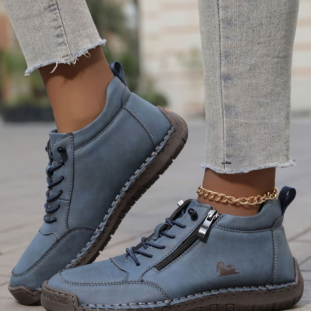 Women's Orthopedic Shoes Wide Toe Box Lace-Up Ankle Booties - Blue