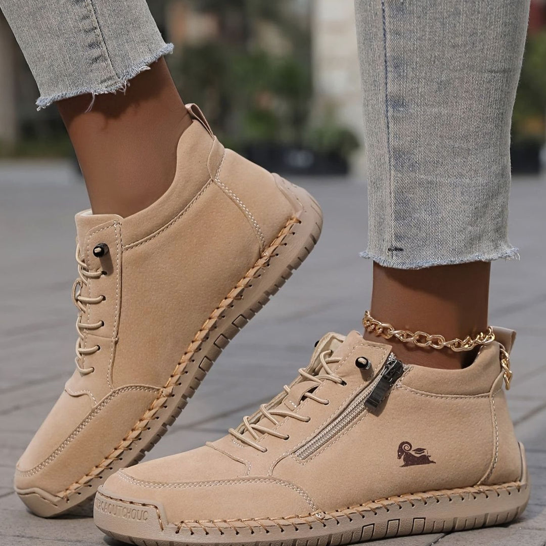 Women's Orthopedic Shoes Wide Toe Box Lace-Up Ankle Booties - Khaki