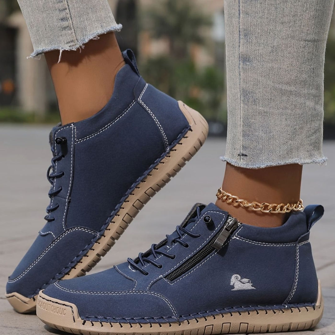 Women's Orthopedic Shoes Wide Toe Box Lace-Up Ankle Booties - Navy Blue