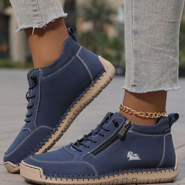 Women's Orthopedic Shoes Wide Toe Box Lace-Up Ankle Booties - Navy Blue