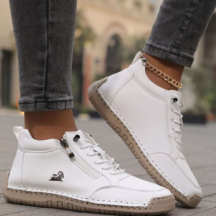 Women's Orthopedic Shoes Wide Toe Box Lace-Up Ankle Booties - White