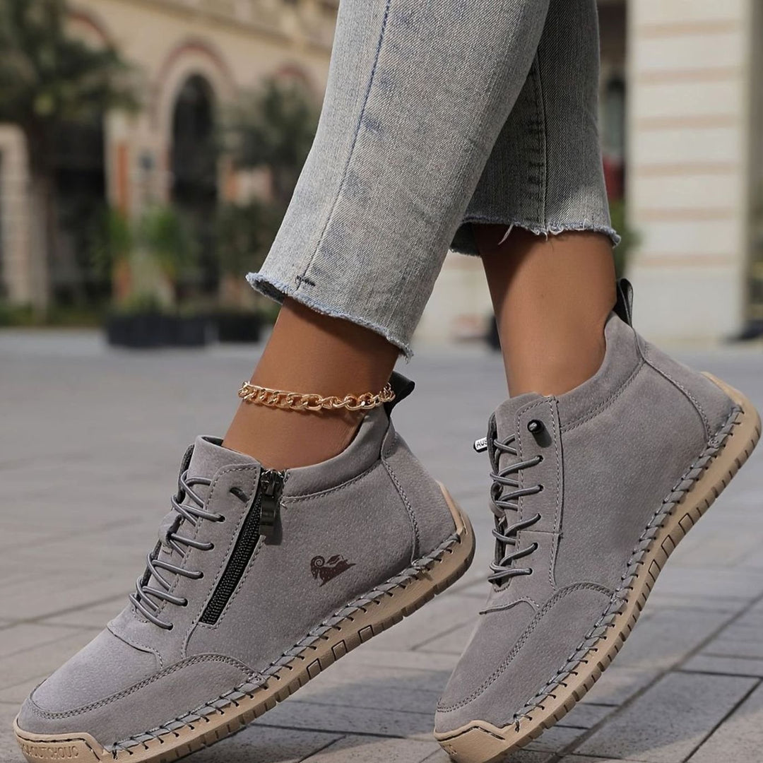 Women's Orthopedic Shoes Wide Toe Box Lace-Up Ankle Booties - Gray