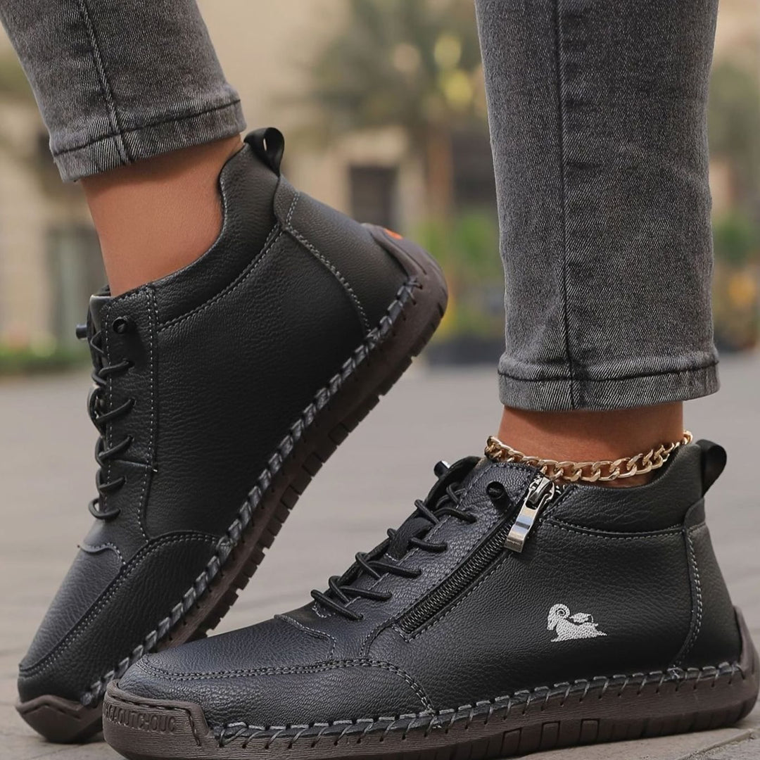Women's Orthopedic Shoes Wide Toe Box Lace-Up Ankle Booties - Black