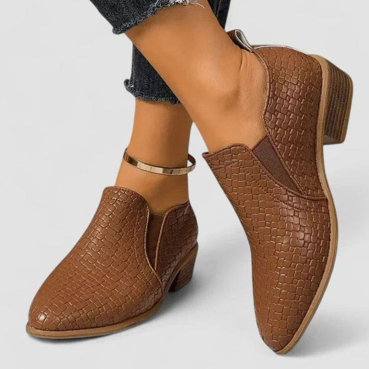 Women's Orthopedic Shoes Woven-Texture Slip-On Ankle Booties - Dark Brown