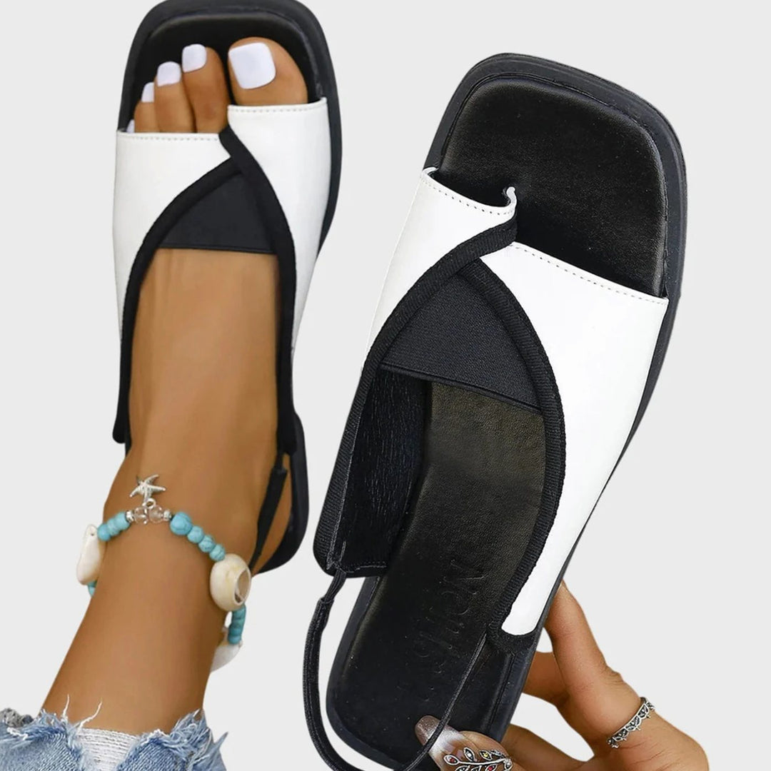 Women's Orthopedic Slip-On Flat Square-Toe Slingback Sandals - White