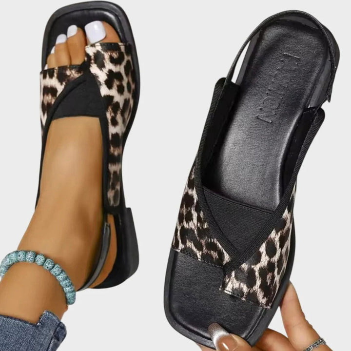 Women's Orthopedic Slip-On Flat Square-Toe Slingback Sandals - Leopard Print