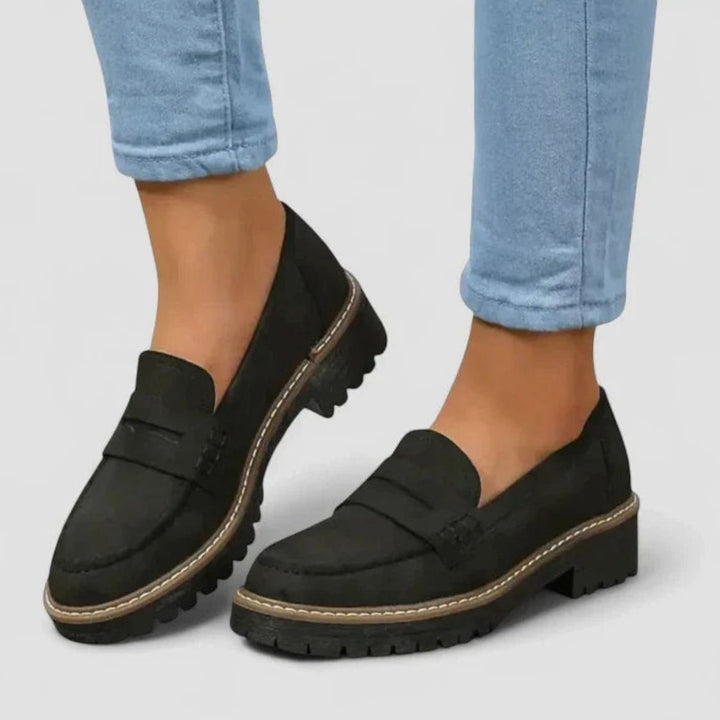 Women's Orthopedic Slip-On Penny Loafers Lug Sole - Black