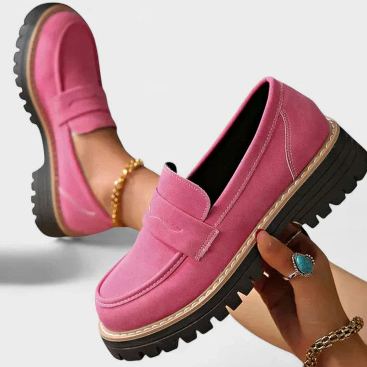 Women's Orthopedic Slip-On Penny Loafers Lug Sole - Pink