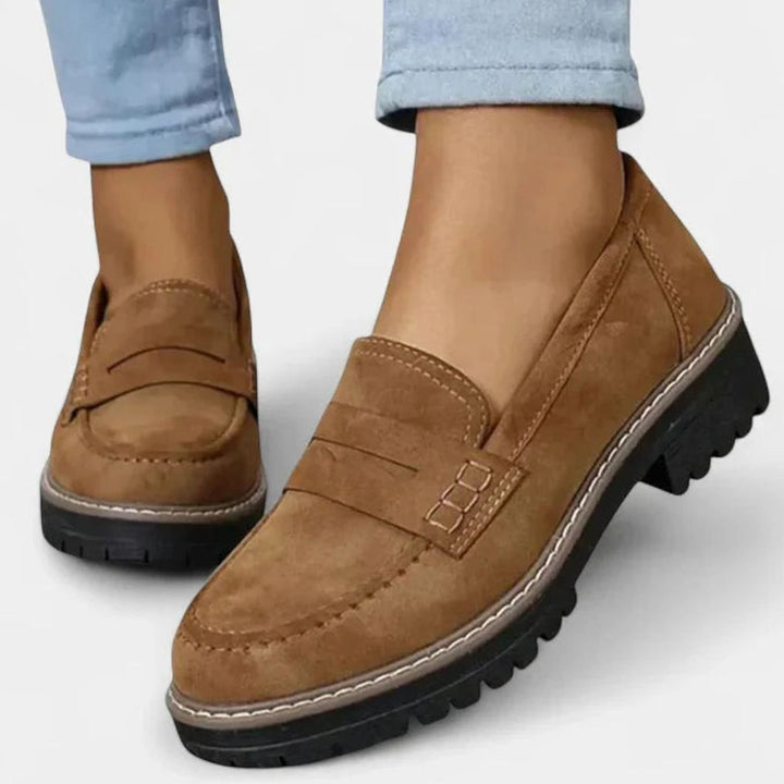 Women's Orthopedic Slip-On Penny Loafers Lug Sole - Brown