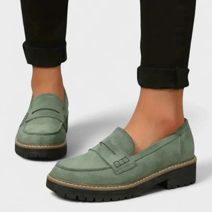 Women's Orthopedic Slip-On Penny Loafers Lug Sole - Green