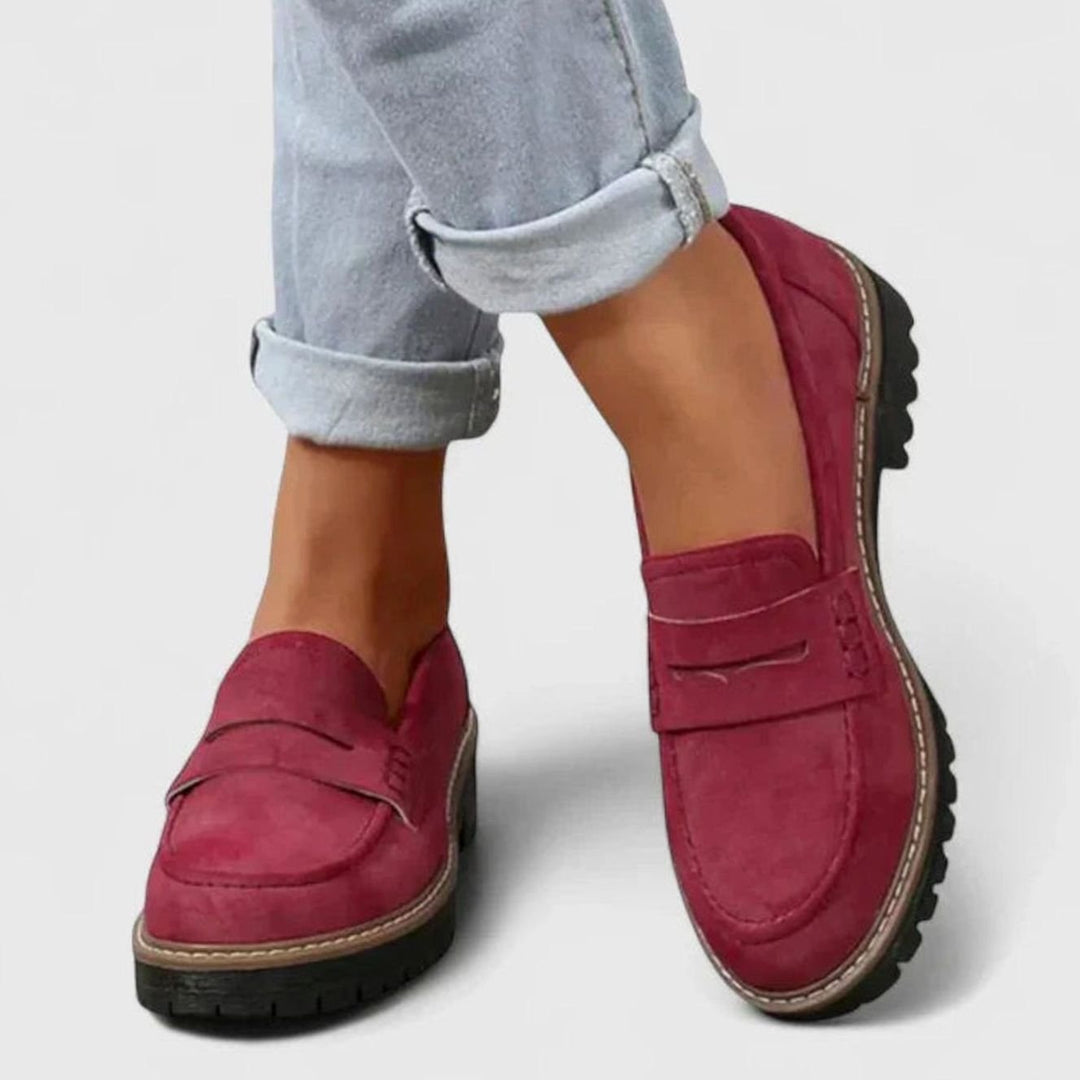 Women's Orthopedic Slip-On Penny Loafers Lug Sole - Red
