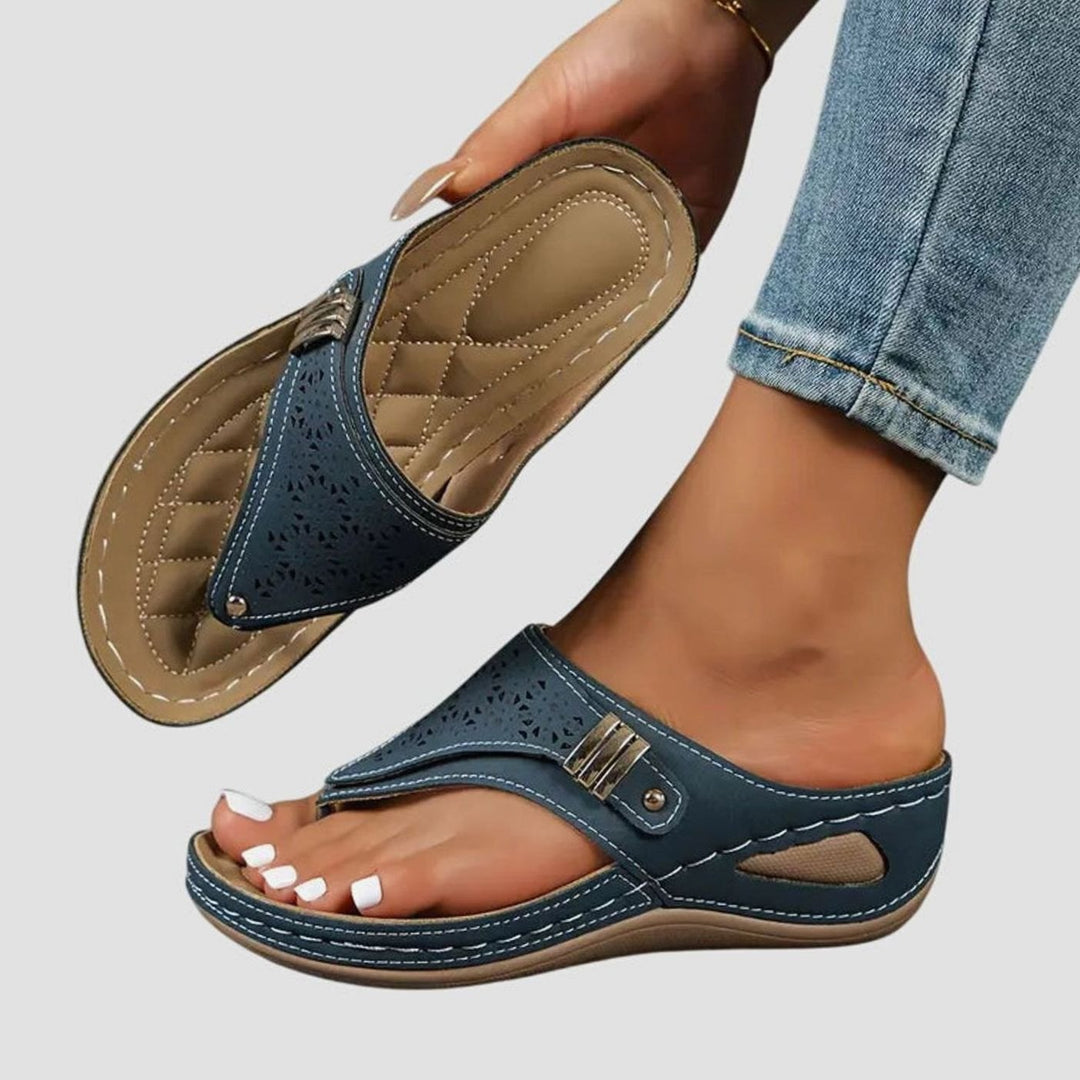 Women's Orthopedic Slip-On Wedge Sandals Arch Support Toe-Loop - Navy