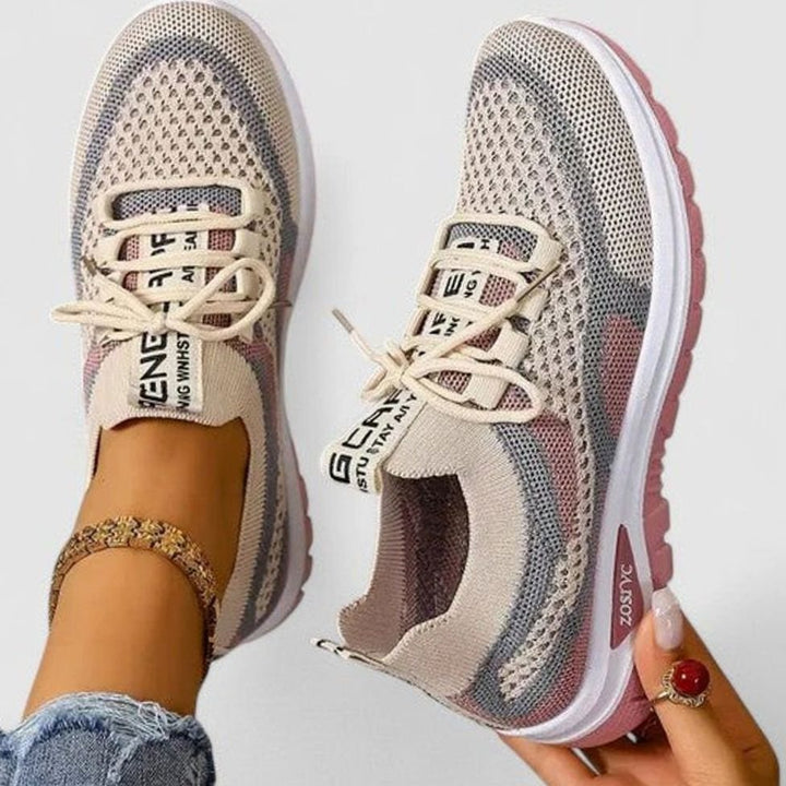 Women's Orthopedic Sneakers Breathable Mesh Lace-Up Cushioned Shoes - Khaki