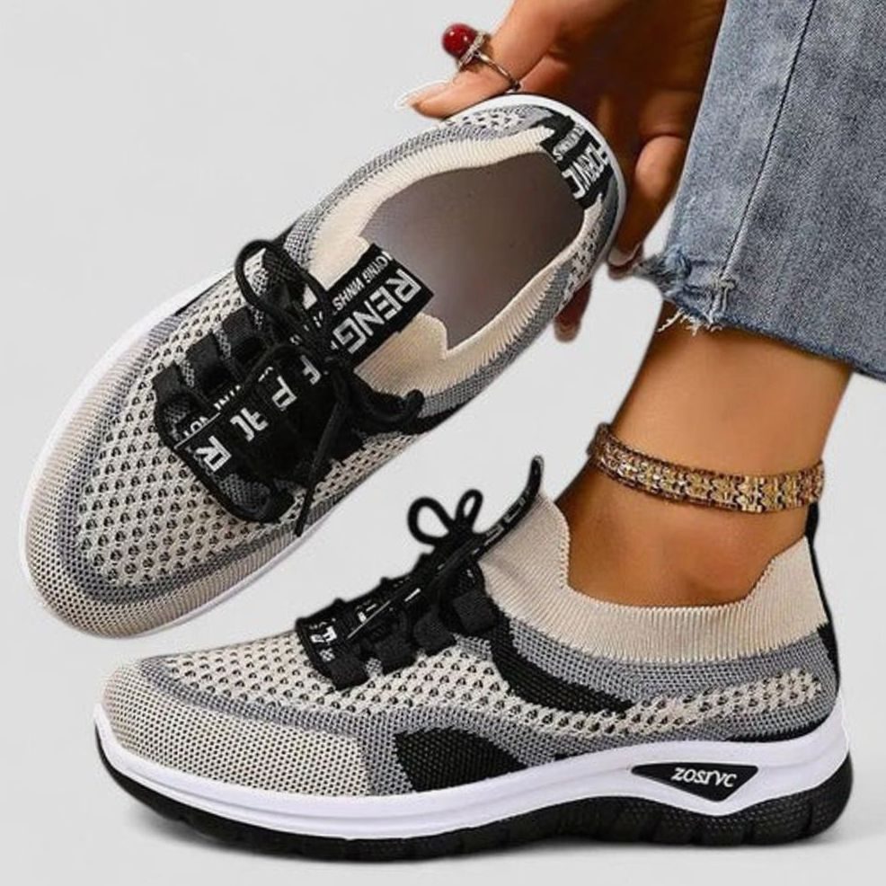 Women's Orthopedic Sneakers Breathable Mesh Lace-Up Cushioned Shoes