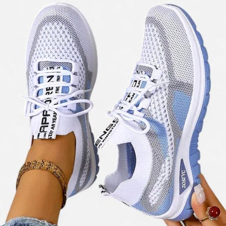 Women's Orthopedic Sneakers Breathable Mesh Lace-Up Cushioned Shoes - Blue