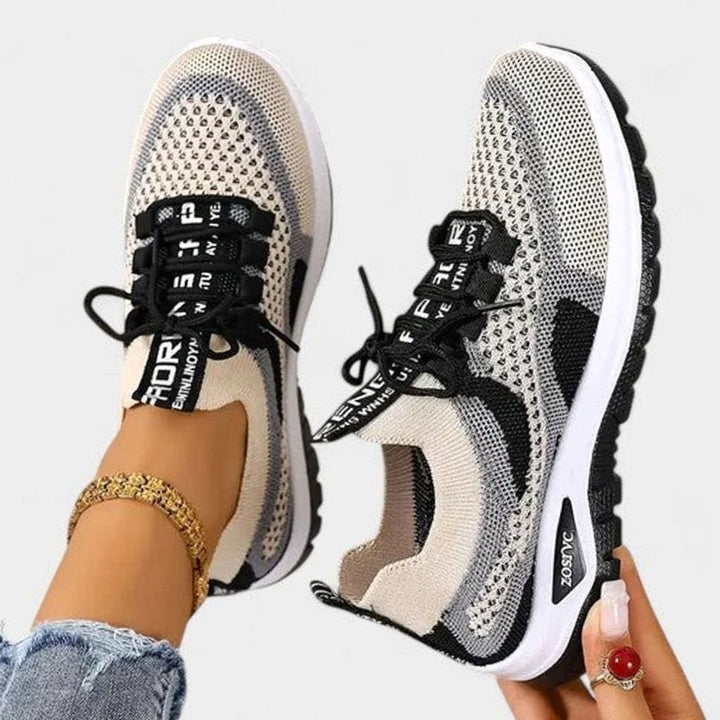 Women's Orthopedic Sneakers Breathable Mesh Lace-Up Cushioned Shoes - Black