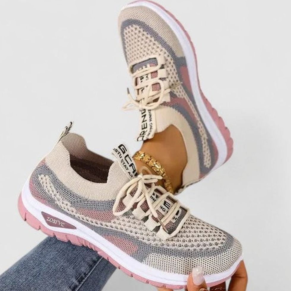 Women's Orthopedic Sneakers Breathable Mesh Lace-Up Cushioned Shoes