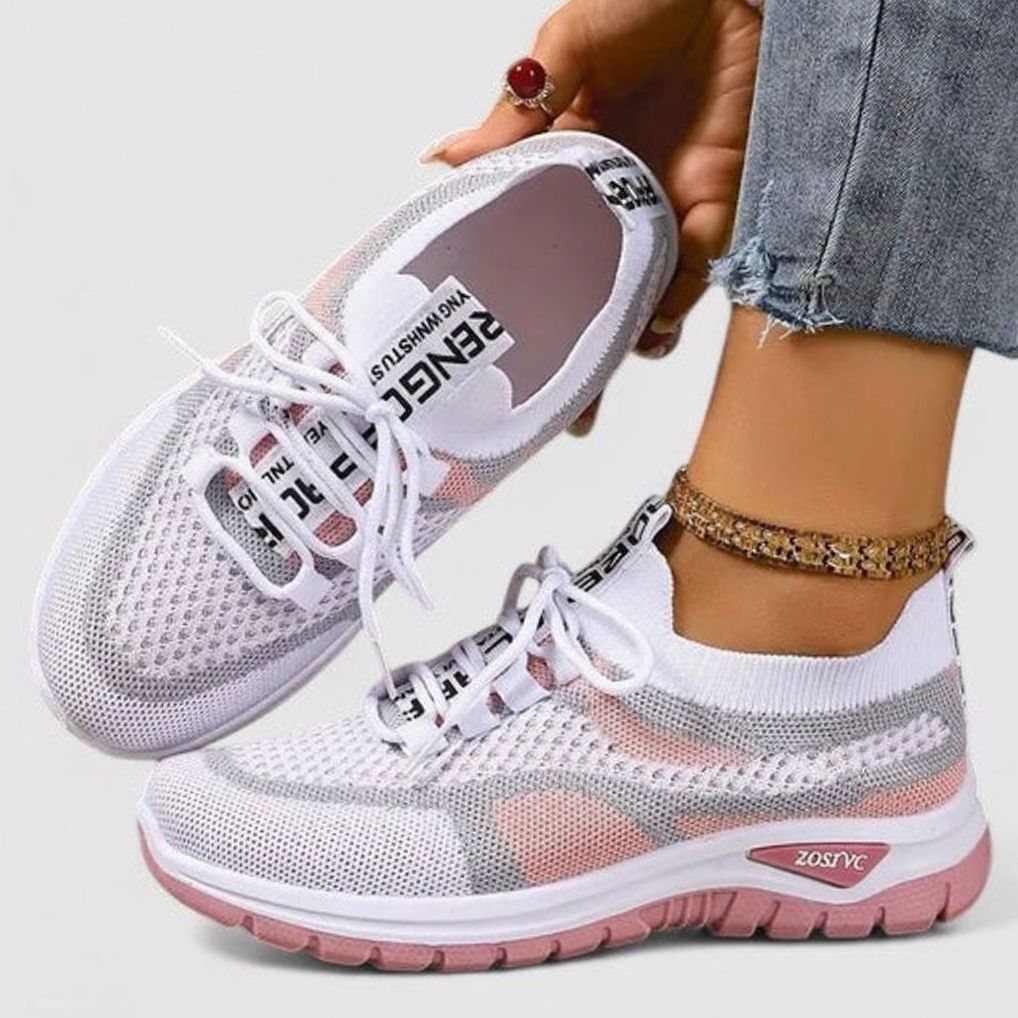 Women's Orthopedic Sneakers Breathable Mesh Lace-Up Cushioned Shoes