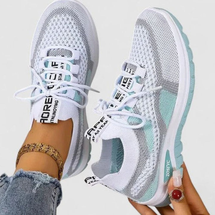 Women's Orthopedic Sneakers Breathable Mesh Lace-Up Cushioned Shoes - Turquoise