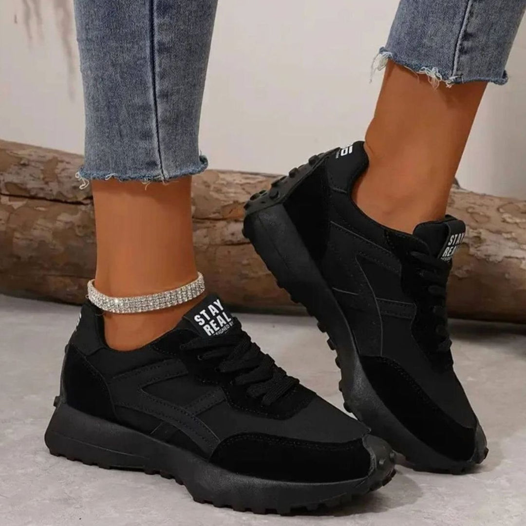 Women's Orthopedic Sneakers Lace-Up Platform Chunky Trainers - Black