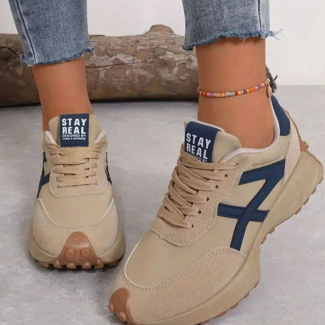 Women's Orthopedic Sneakers Lace-Up Platform Chunky Trainers - Beige