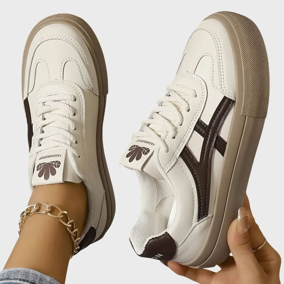 Women's Orthopedic Sneakers Wide-Heel Lace-Up Low-Top Shoes - Brown
