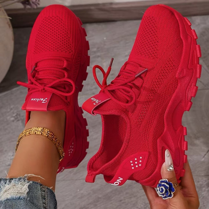 Women's Orthopedic Sneakers Wide Toe Box Arch Support Lace-Up - Red