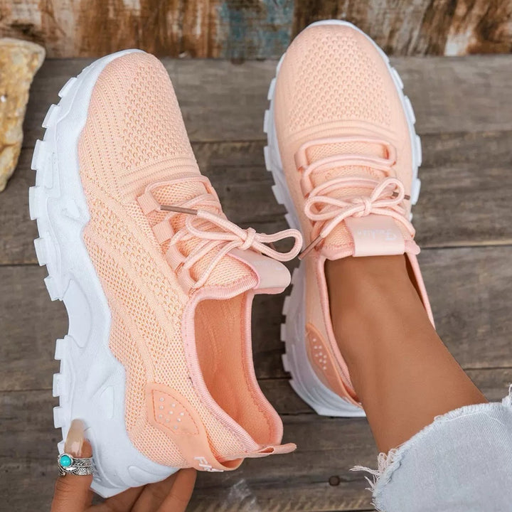 Women's Orthopedic Sneakers Wide Toe Box Arch Support Lace-Up - Peach