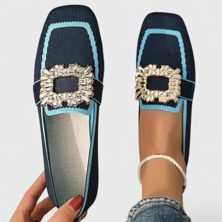 Women's Orthopedic Square-Toe Jeweled-Buckle Knit Loafers - Blue