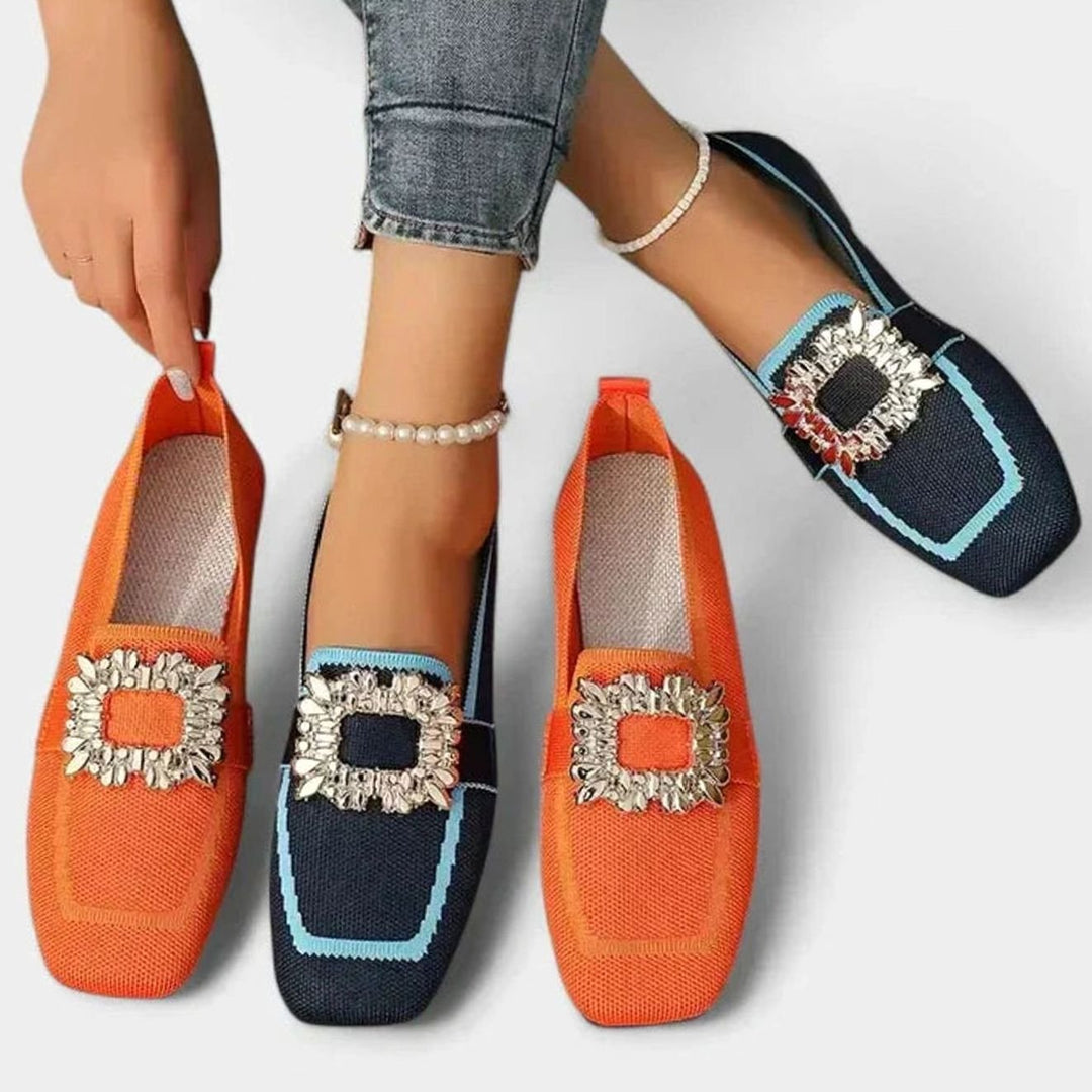 Women's Orthopedic Square-Toe Jeweled-Buckle Knit Loafers