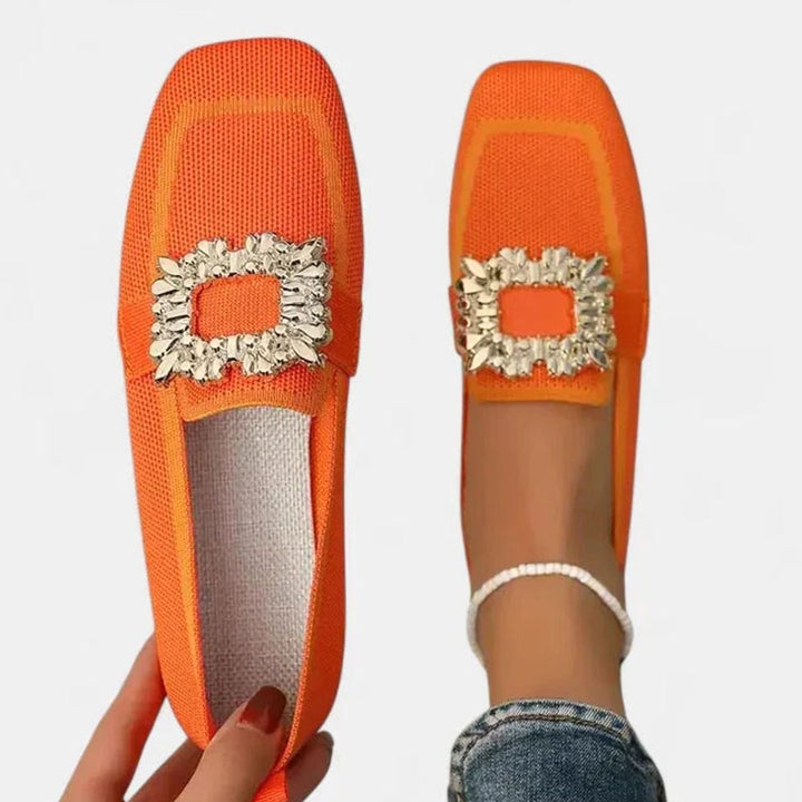 Women's Orthopedic Square-Toe Jeweled-Buckle Knit Loafers - Orange