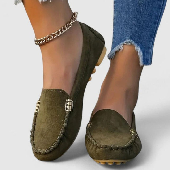 Women's Orthopedic Suede Slip-On Loafers Metal Accent Flats - Green