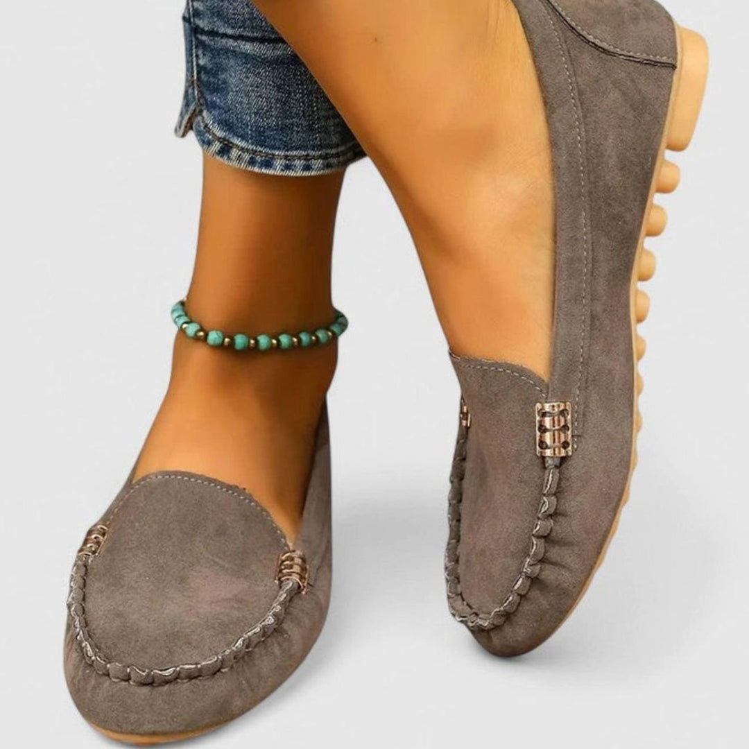 Women's Orthopedic Suede Slip-On Loafers Metal Accent Flats - Gray