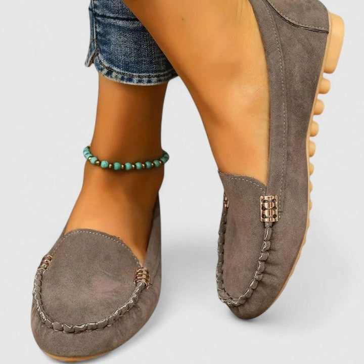 Women's Orthopedic Suede Slip-On Loafers Metal Accent Flats - Gray