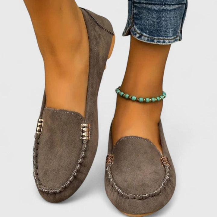 Women's Orthopedic Suede Slip-On Loafers Metal Accent Flats